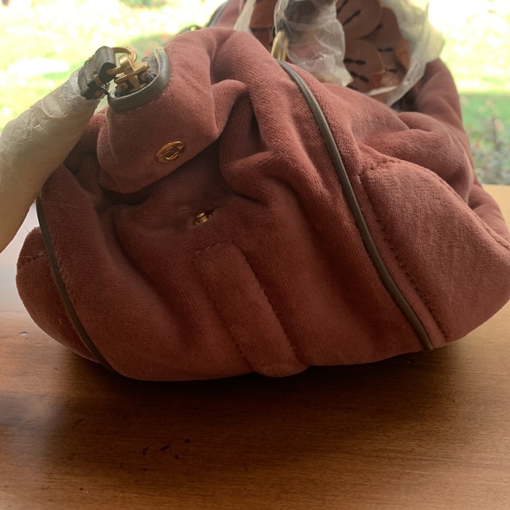 Juicy Couture Pam & Gela Floral Hobo Handbag Purse Velour Dark Pink Brand New - Picture 8 of 16